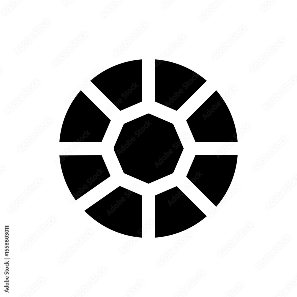 Poster a black and white circular design with an octagon in the center and segmented outer ring pattern des