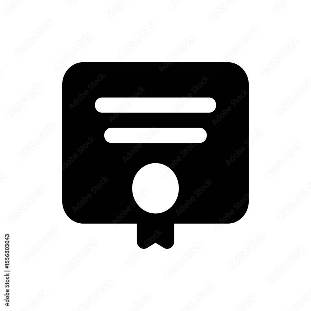 Poster illustration of a certificate with two horizontal lines and a seal hanging from the bottom edge