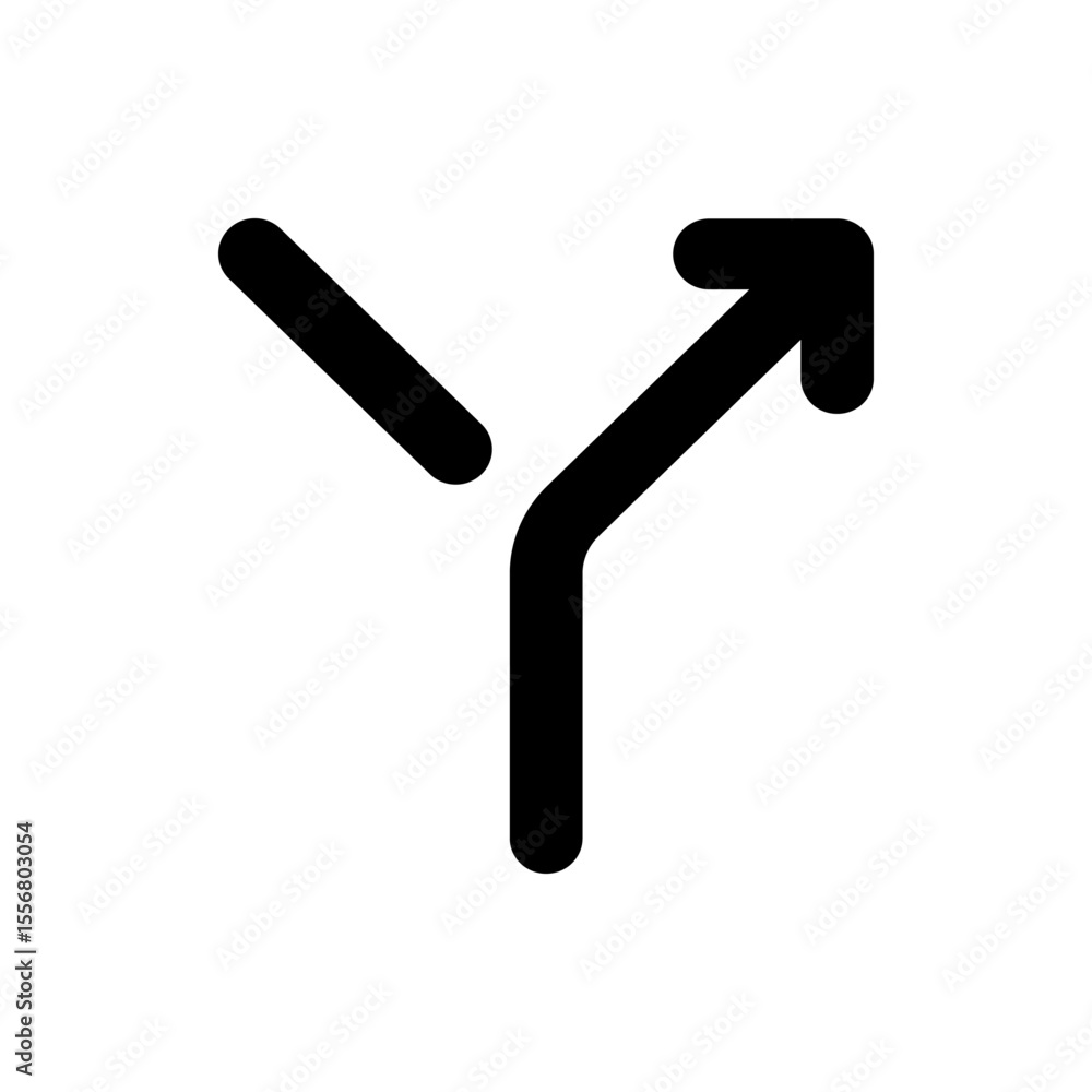 Poster black arrow splitting into two directions one pointing up right and one pointing left on white backg