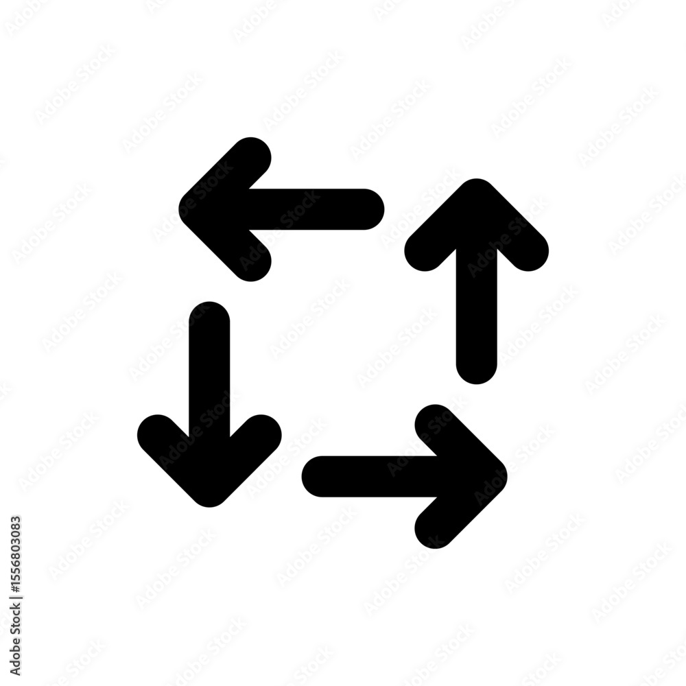 Poster four arrows arranged in a circular direction pointing up, right, down, and left in a clockwise rotat