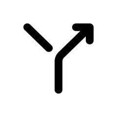 Black arrow splitting into two directions one pointing up right and one pointing left on white background