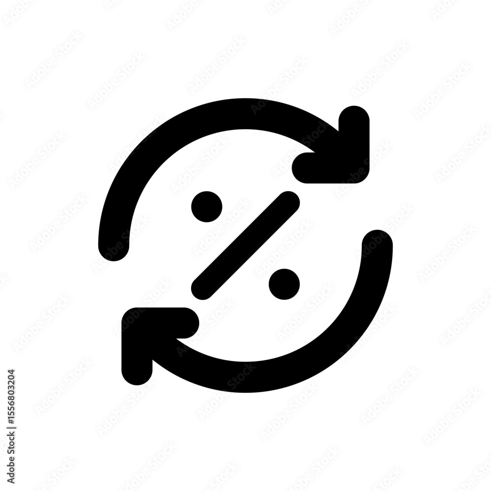 Poster black percentage symbol with circular arrows indicating a cyclical or recurring process icon design