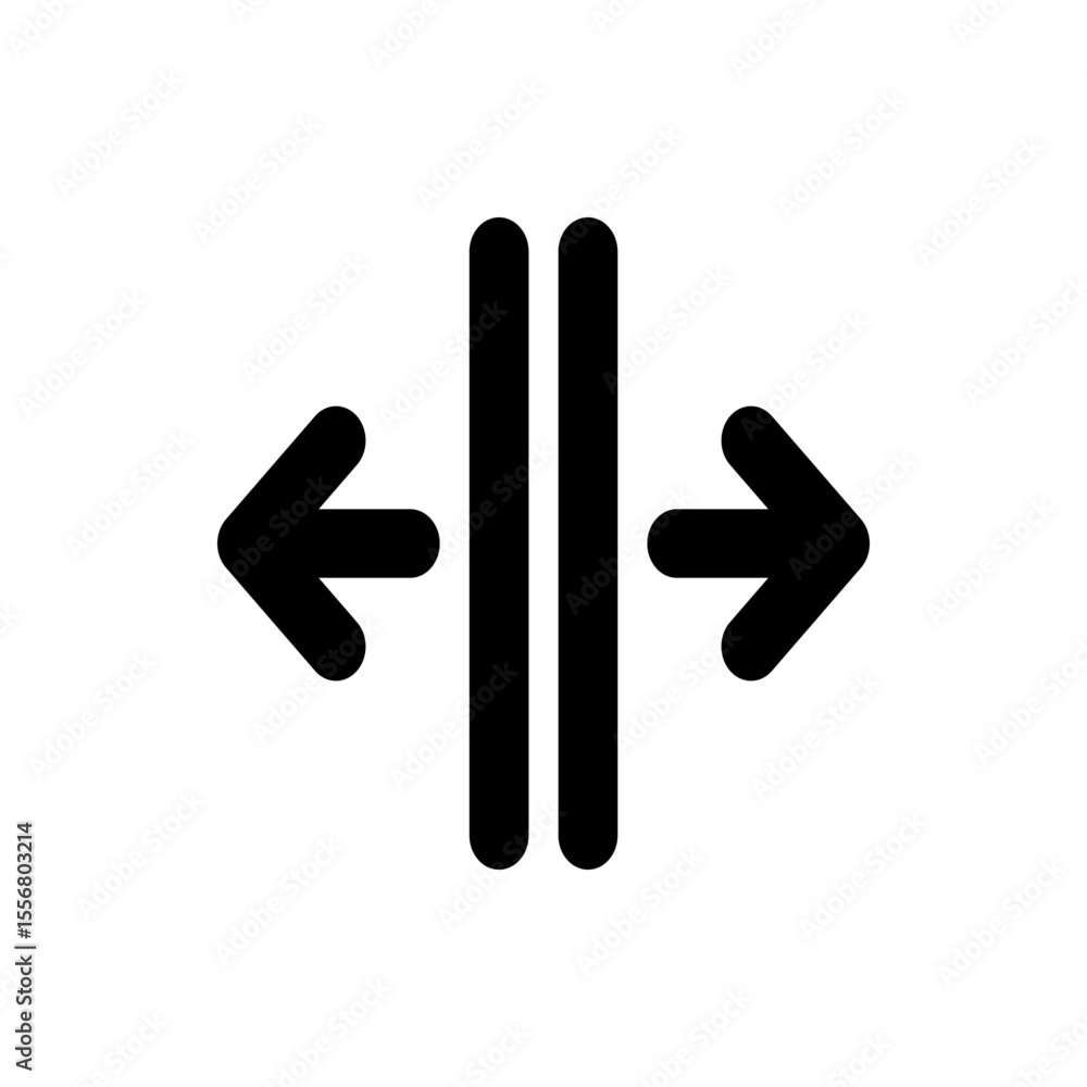 Poster black graphic with two vertical lines and arrows pointing left and right on a white background view