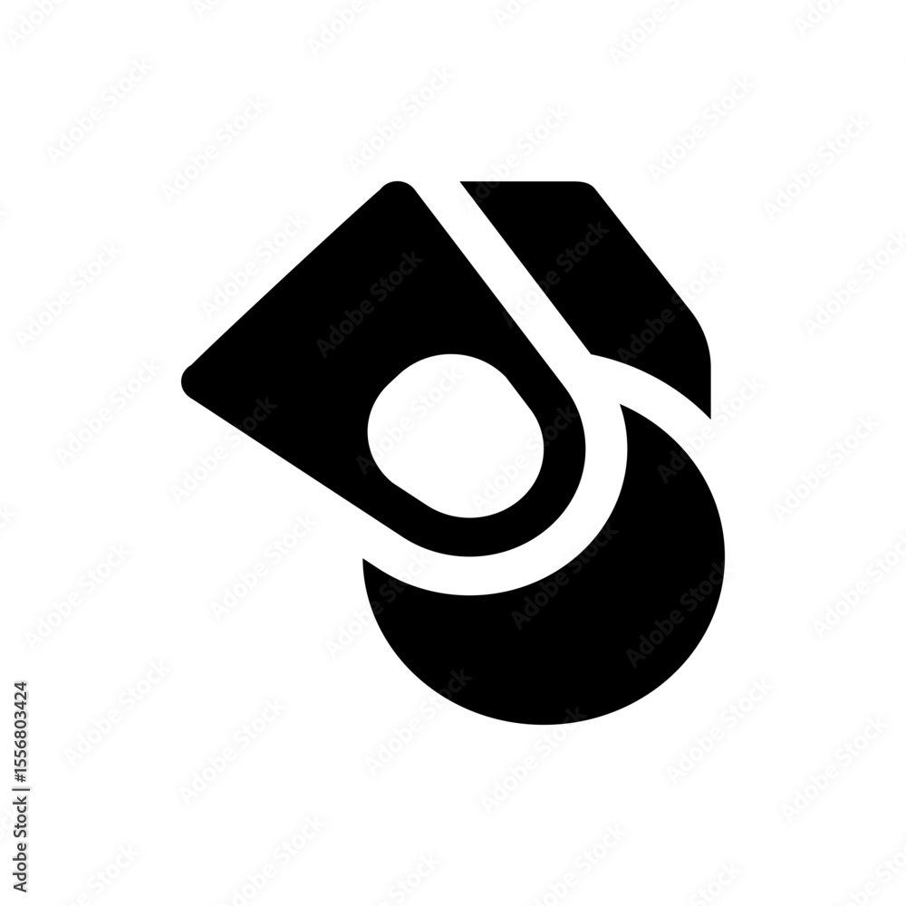 Aufkleber a black and white abstract design featuring geometric shapes including a circle and a trapezoid form