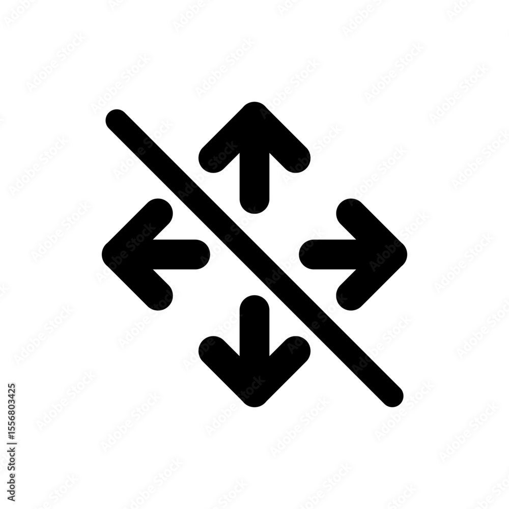 Poster black arrows pointing in four directions crossed by a diagonal line indicating restriction or cancel