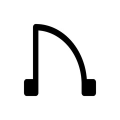 A simple black graphic of an open doorway with a curved top and rectangular bases on a white background