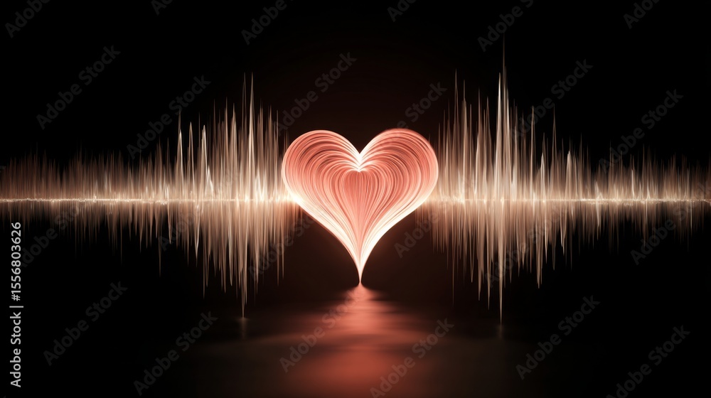 Aufkleber a conceptual graphic showing a heart wave merging with sound waves, illustrating the connection betw