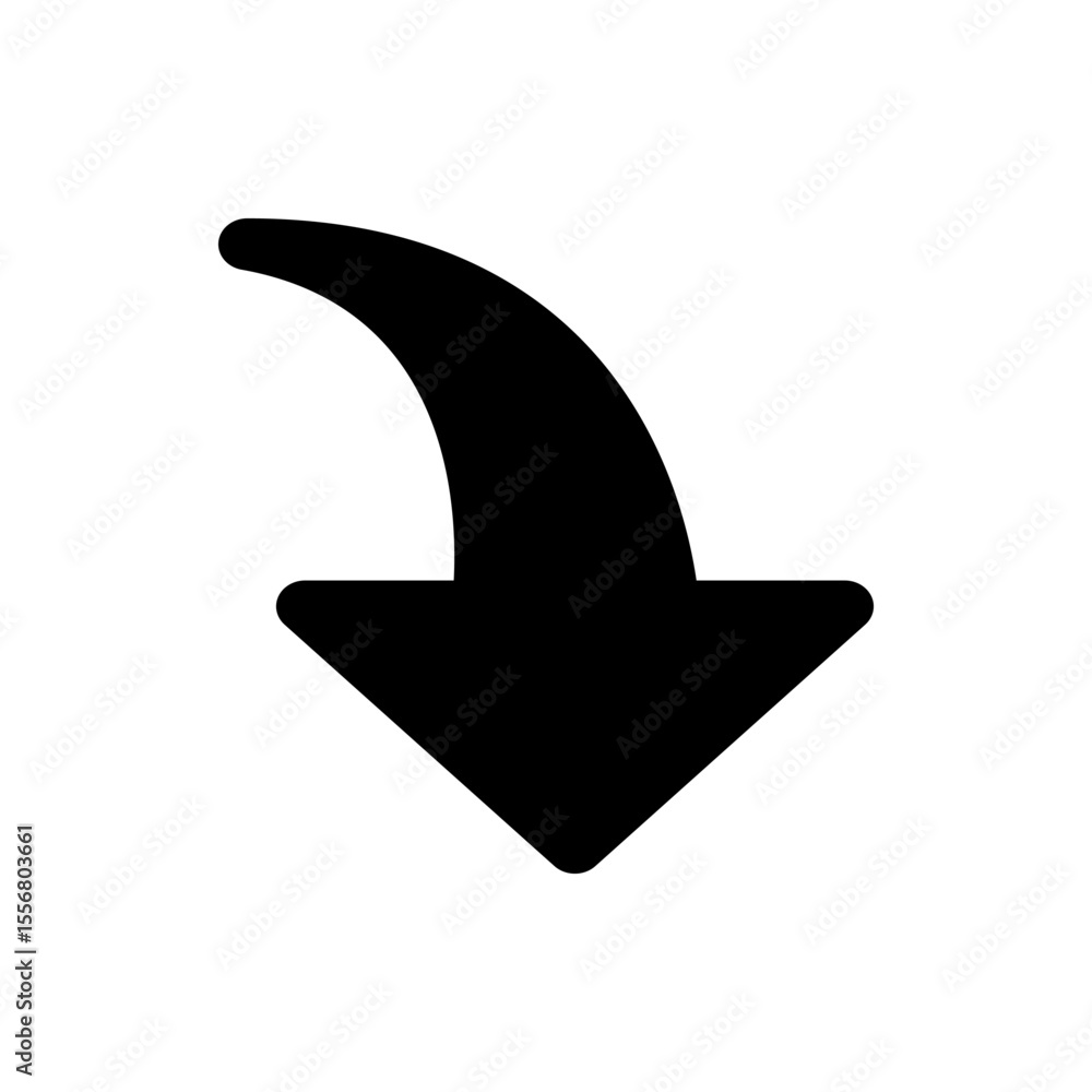 Aufkleber black arrow curving and pointing downwards indicating direction or navigation on a white background 