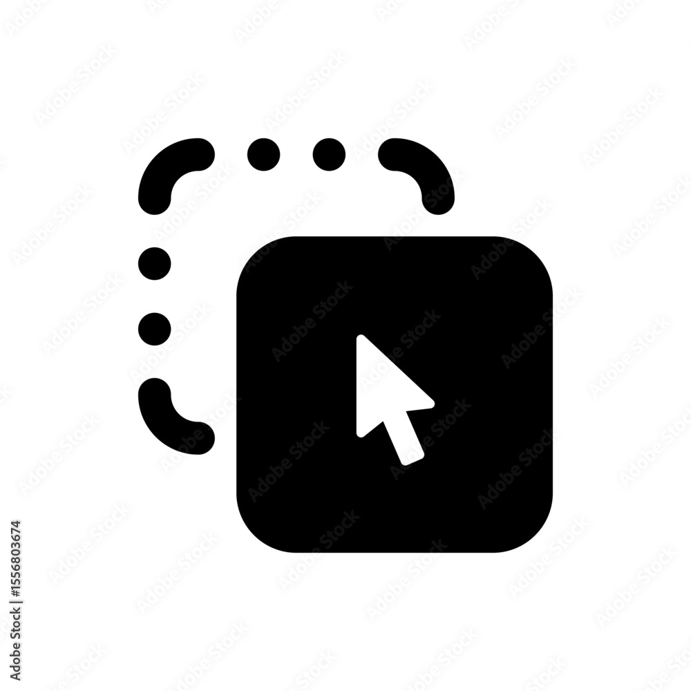Poster black rounded square with a white cursor inside and a dotted line around it on a white background vi