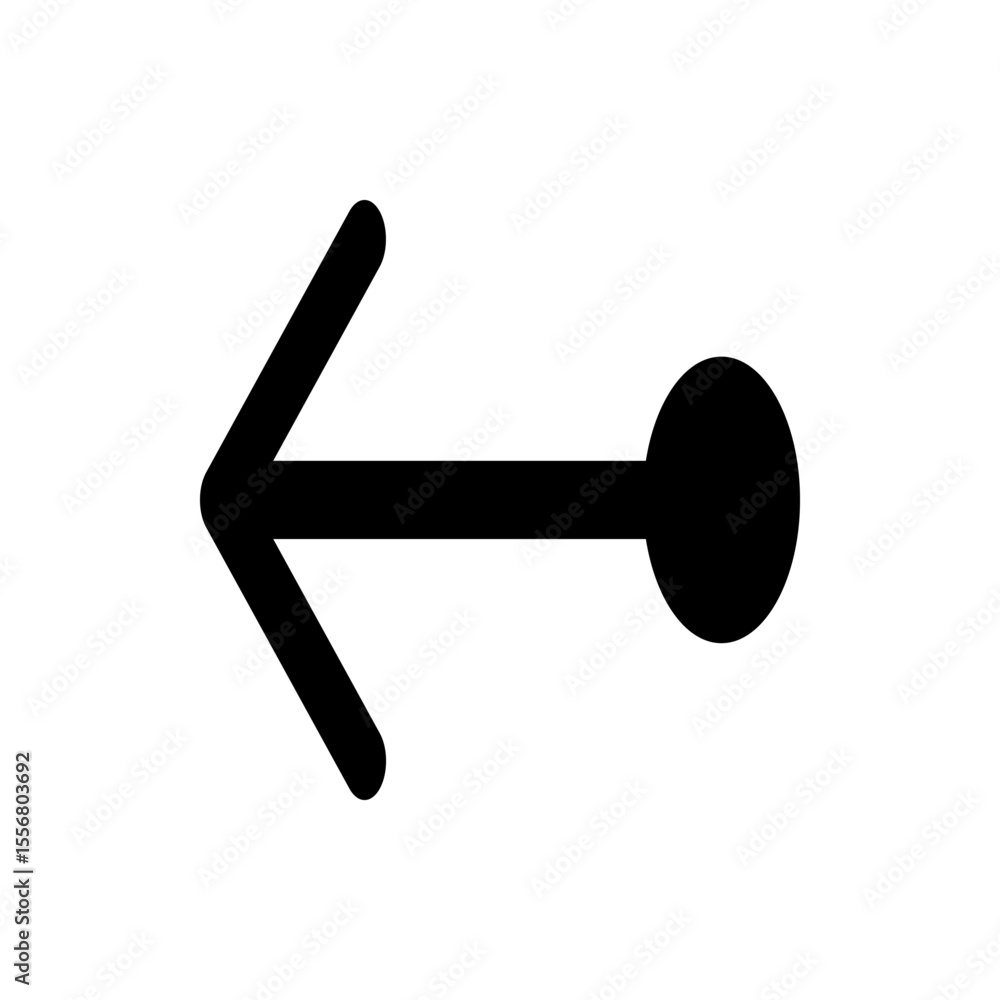 Fototapete A black arrow pointing left with a circle at the right end on a white background in a simple design
