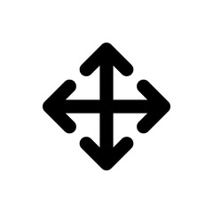 Black cross shaped icon with four arrows pointing in different directions on a white background image icon