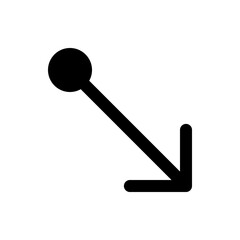 Black downward arrow with a circular head pointing to the lower right corner on a white background