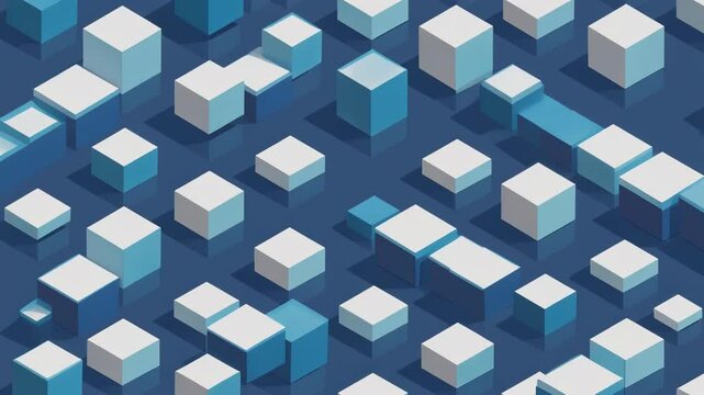 Seamless loop of animated isometric cube pattern in modern corporate style. Subtle motion creates a clean, stylish, and professional look for backgrounds or digital presentations