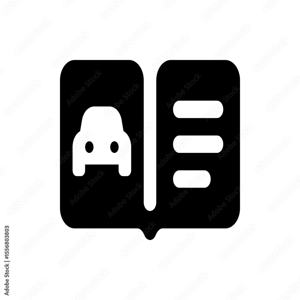 Poster black rounded rectangle with three vertical white bars inside and rounded edges in a simple design s