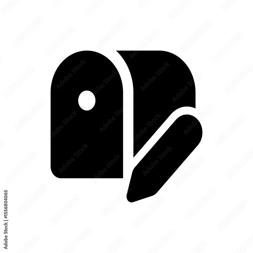 Poster black rectangular shape with rounded corners and a white pencil icon leaning against the rectangle s