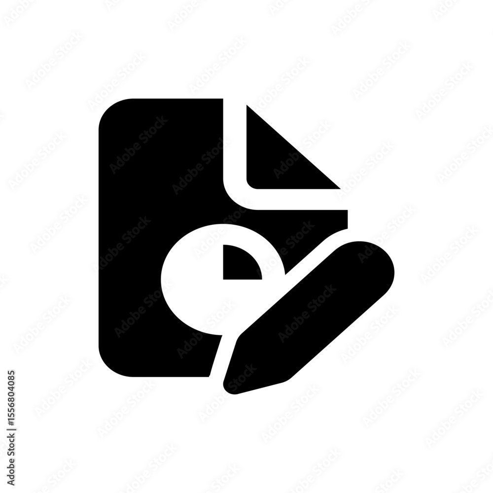 Aufkleber black and white document icon showing a line graph with ascending trend and a pencil below it design