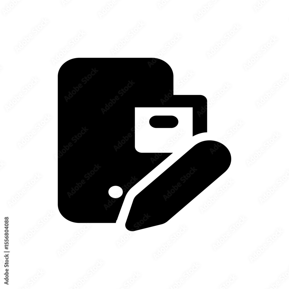 Poster a black and white icon showing a folder with a pencil overlayed on it, indicating edit or modify fun