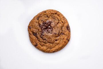 Top view of Chocolate chip cookie isolated on white background