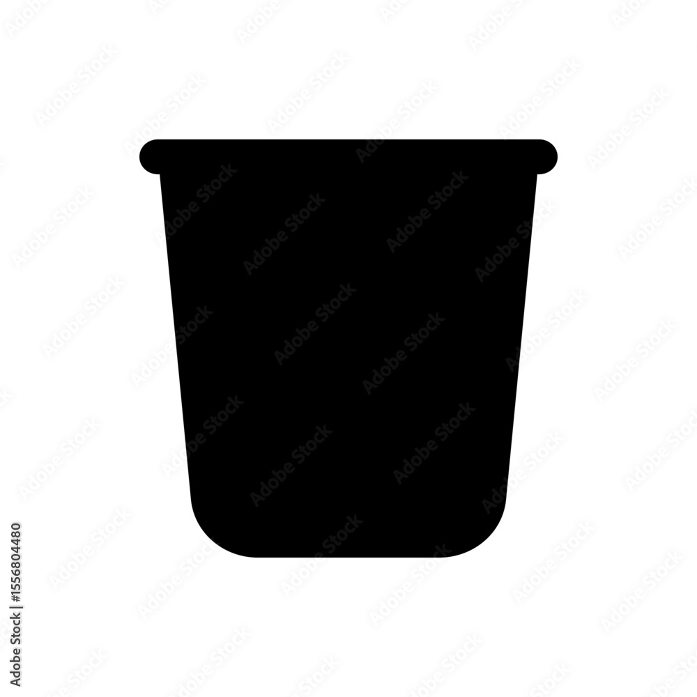 Poster a solid black silhouette of a container with rounded bottom and top edges on a white background imag