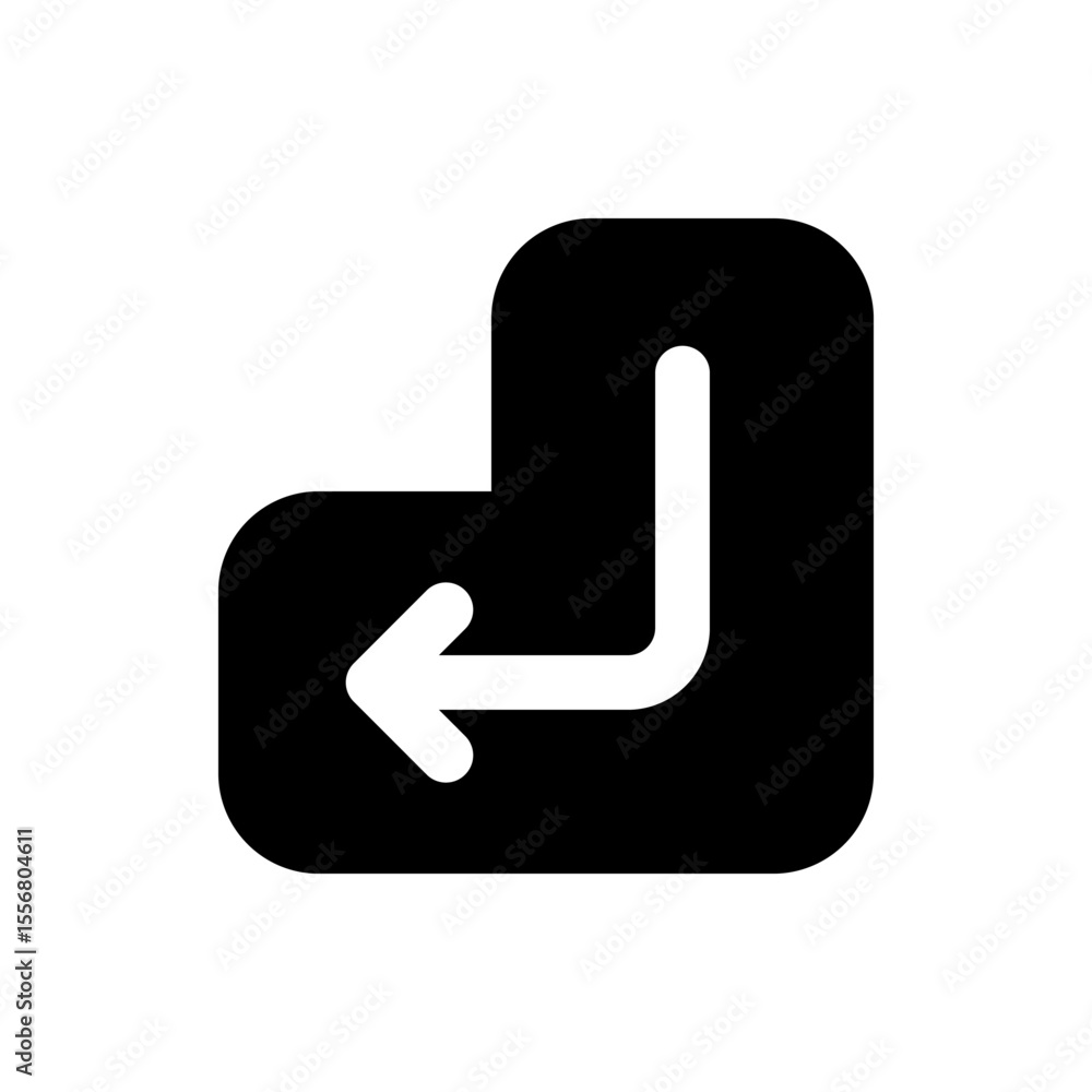 Poster illustration of a black return key icon with a left arrow and curved line on a white background art