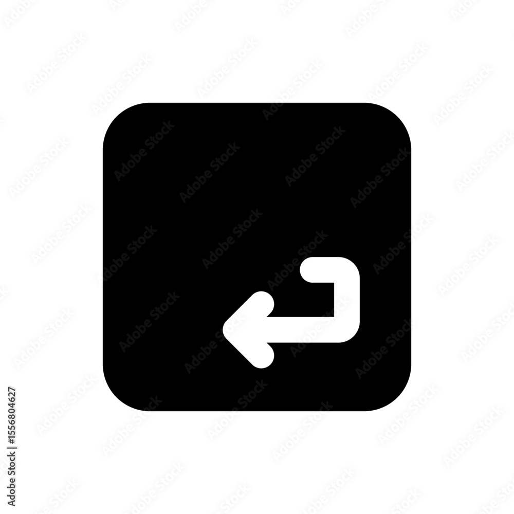 Poster black rounded square with a white arrow looping back to the left indicating a return action icon des