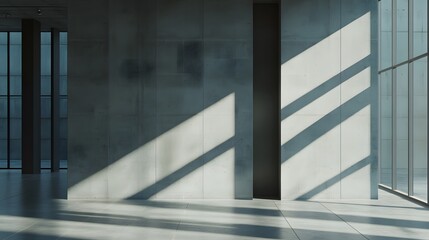 Obraz premium Modern Concrete Room Sunlight Shadows Minimalist Architecture Interior Design