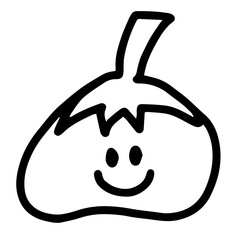 Hand drawn smiling tomato outline for kid colouring book, art, sketch, tattoo, vegetable, breakfast, lunch, cafe, restaurant, menu, recipe, juice, vegan, grocery shopping, supermarket, ingredients