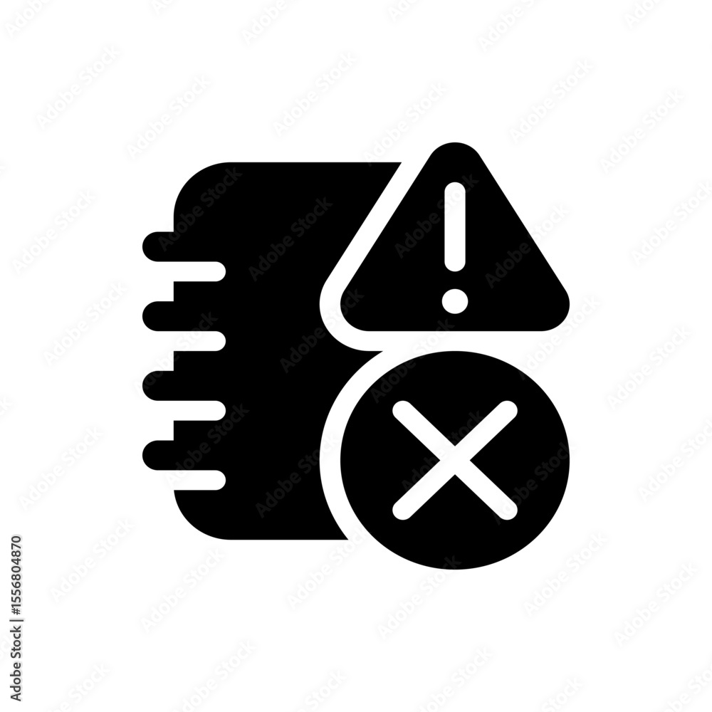 Poster black file with error triangle and cross mark indicating a problem or deletion on a white background