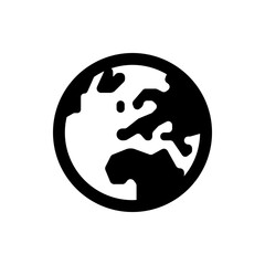 Black and white earth globe icon with continents and oceans in a circular frame design illustration