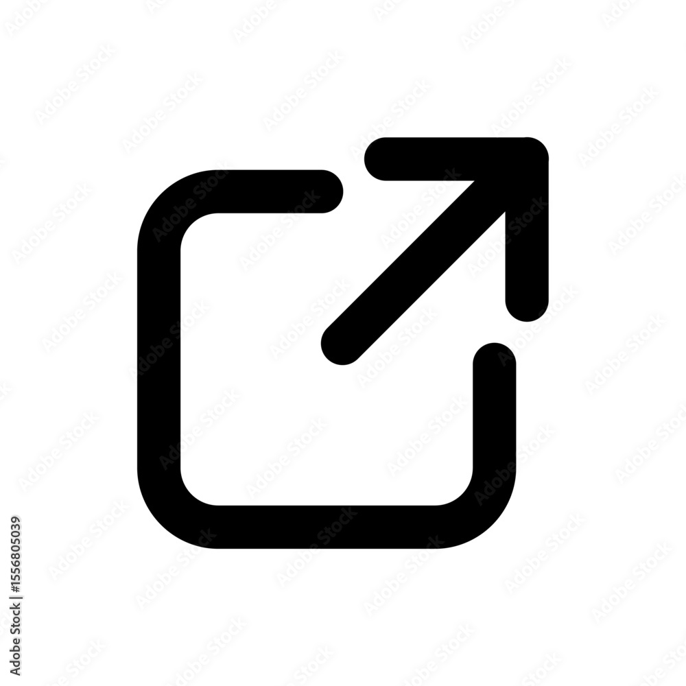 Poster black outlined square with rounded corners and an arrow pointing out of the top right corner icon de
