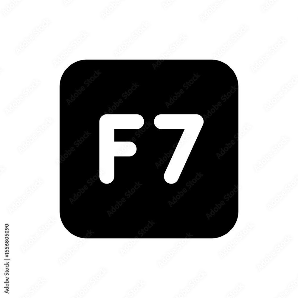 Poster white f and seven characters on a black rounded square representing a function key on a keyboard lay