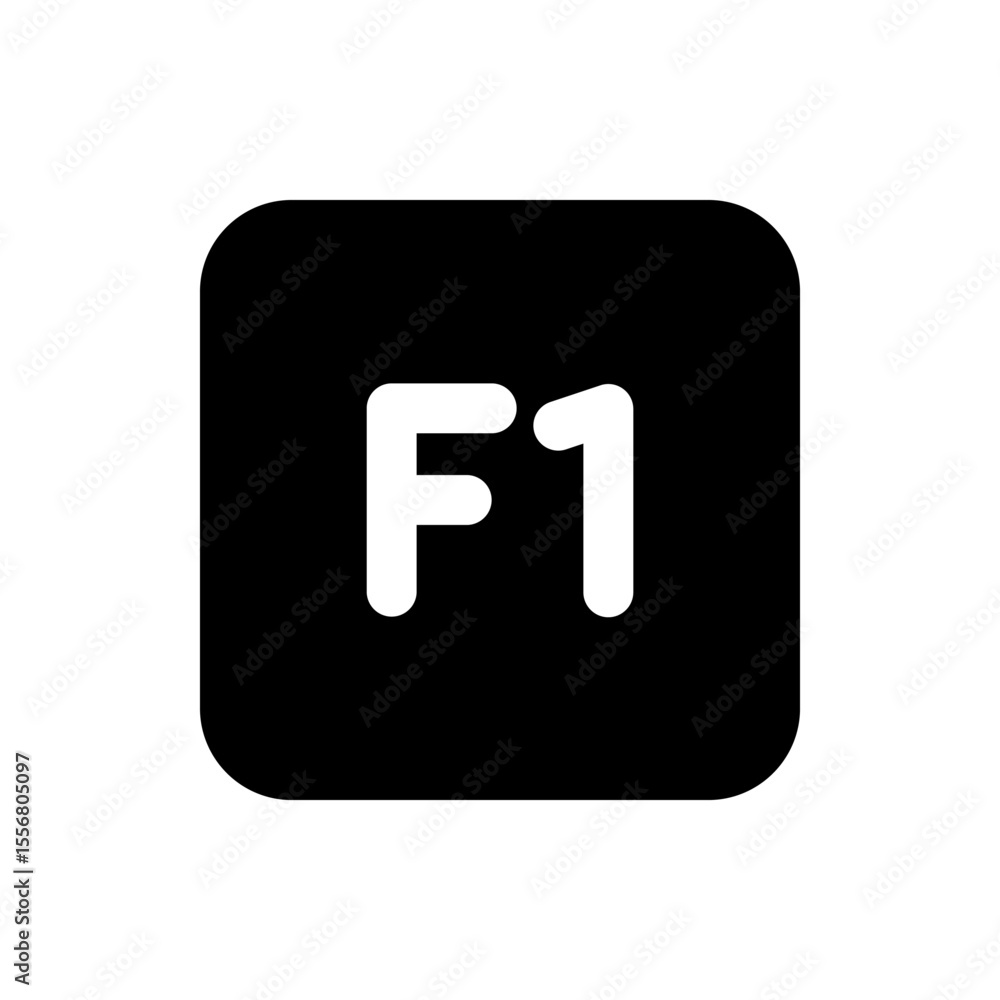Poster illustration of a black rounded square containing the white letters f and one, creating a simple gra