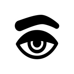 Illustration of a single eye with a prominent eyebrow in solid black on a white background design style