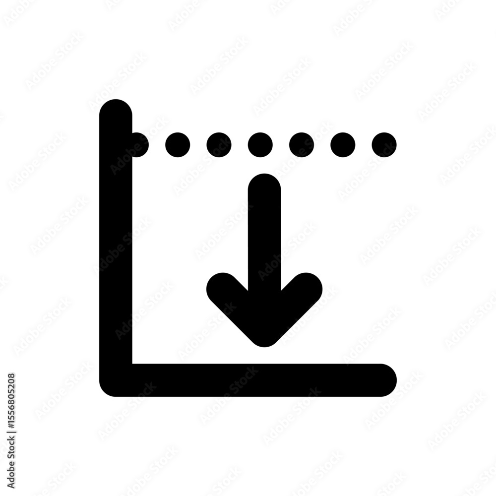 Poster black arrow pointing down above a horizontal line with dots and a vertical line forming a corner sha