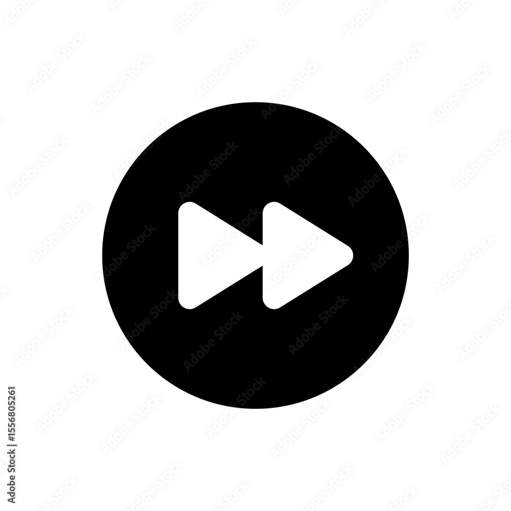 Poster black circle containing two white right pointing arrows indicating fast forward or next track functi