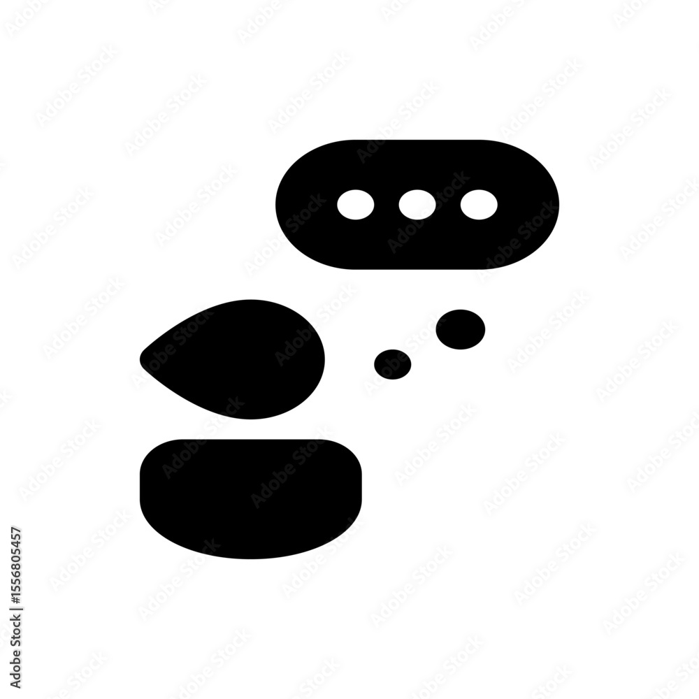 Poster abstract representation of a person with a thought bubble containing three dots above their head sha