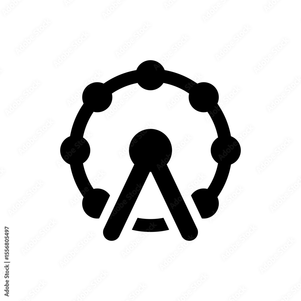 Poster illustration of a ferris wheel with circular gondolas and a triangular support structure design icon