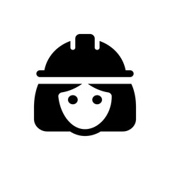 Illustration of a woman wearing a hard hat with short hair and a simple facial representation style