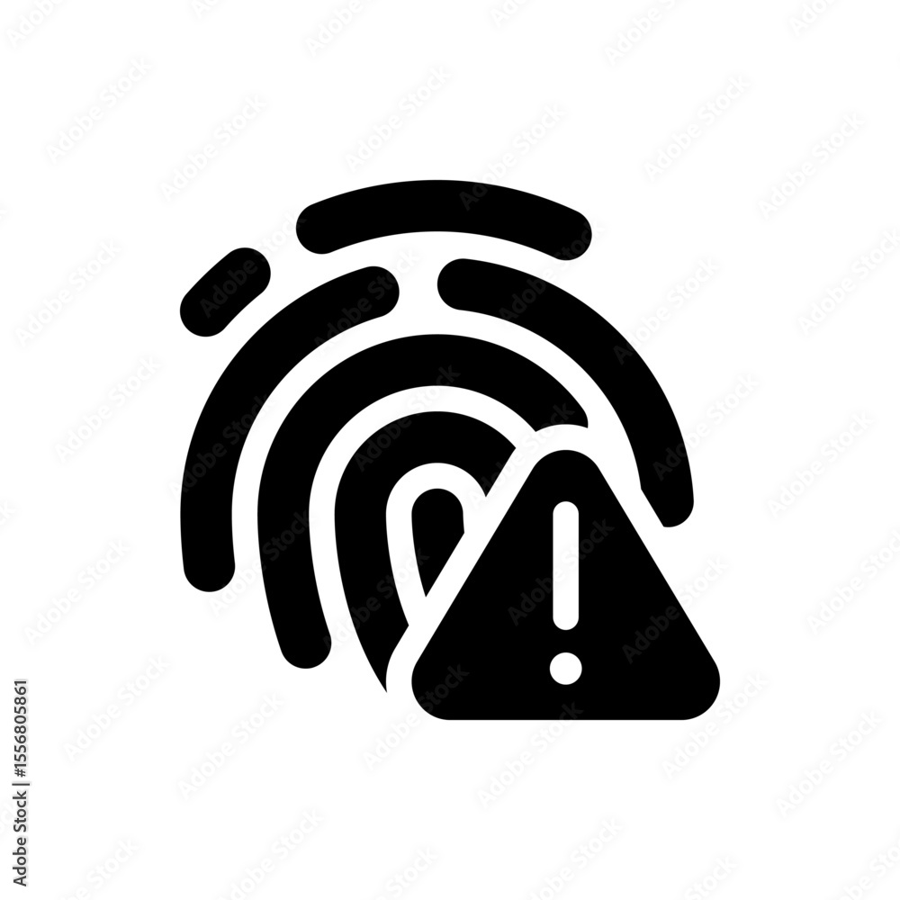 Poster fingerprint scan error icon showing a fingerprint with an exclamation mark inside a triangle shape w