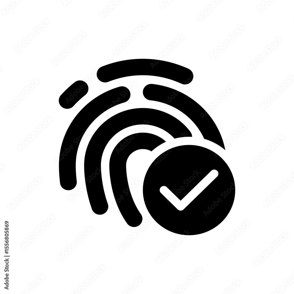 Poster a black fingerprint scan with a checkmark inside a circle indicating verification and approval proce