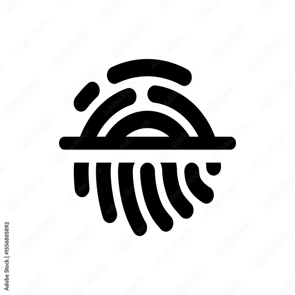 Poster illustration of a fingerprint with curved lines and a horizontal line in the middle on white backgro