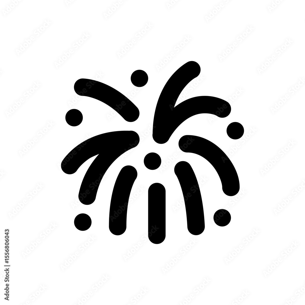 Poster stylized firework display with rounded edges and circular accents in a minimalist black and white de