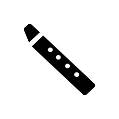 A simple black and white illustration of a wind instrument with finger holes on a white background space