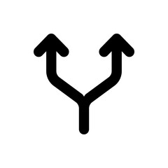 A simple black and white illustration of a branching arrow pointing upwards on a plain white background space