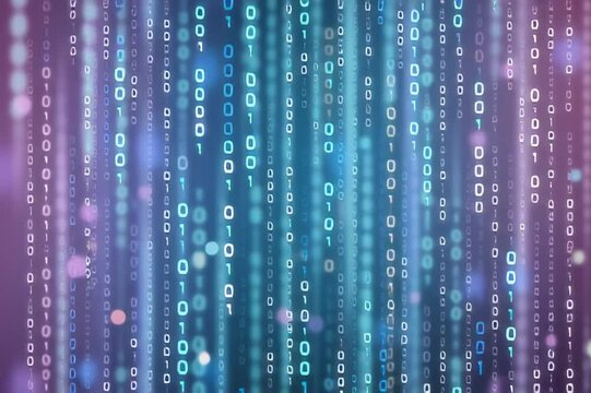 Fondo tecnol&oacute;gico con c&oacute;digo binario azul en movimiento