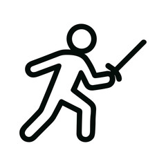 Simple Outline Fencer Duelist with Sword in Attack Stance Icon