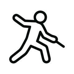 Minimalist Outline Fencing Sport Figure with Foil Weapon Icon