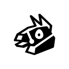 A stylized black and white llama head icon with geometric shapes and sharp edges on a white background
