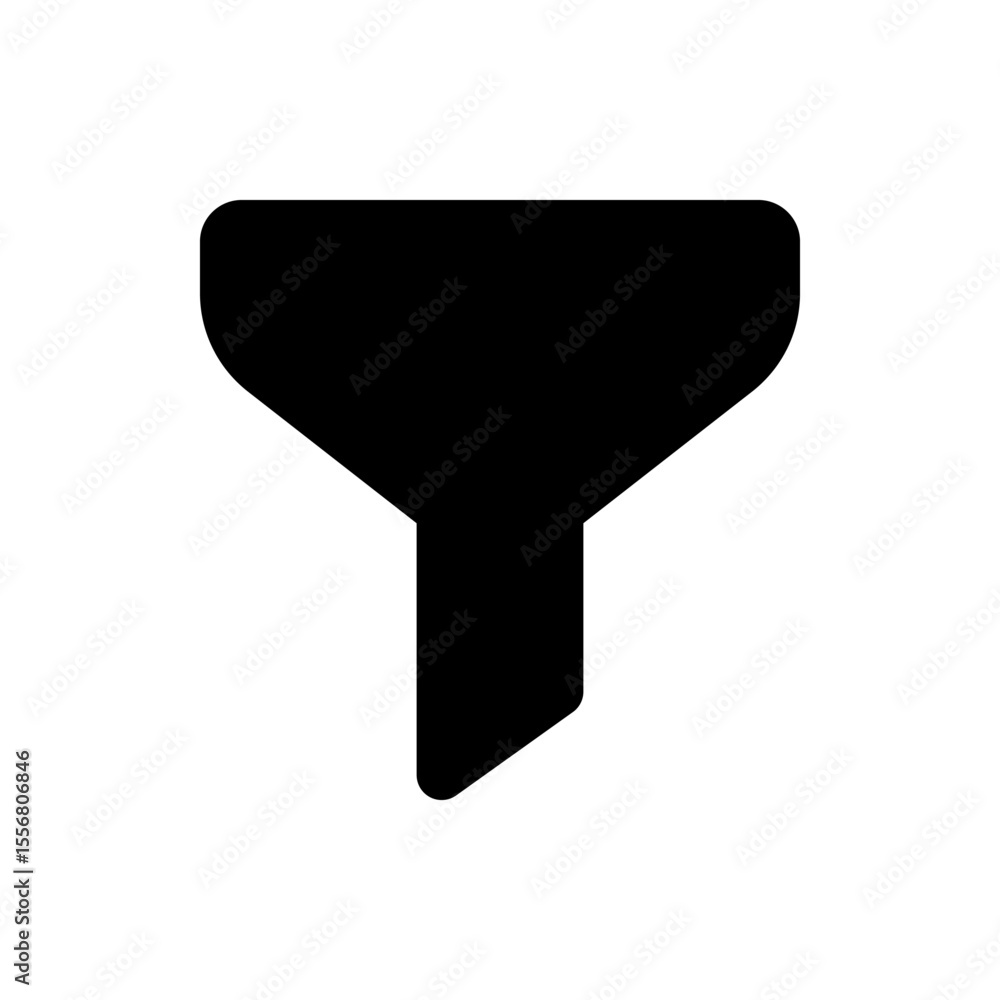 Poster a solid black funnel with a wide top and narrow spout is centered on a white background, simple and 