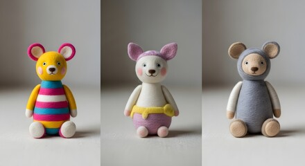 Adorable Handmade Polymer Clay Animal Figurines Mouse, Bunny, and Bear
